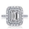 Double Halo Emerald Engagement Ring - Sterling Silver, 3 Carat Center Stone