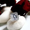 Double Halo Emerald Engagement Ring - Sterling Silver, 3 Carat Center Stone