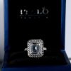 Double Halo Emerald Engagement Ring - Sterling Silver, 3 Carat Center Stone