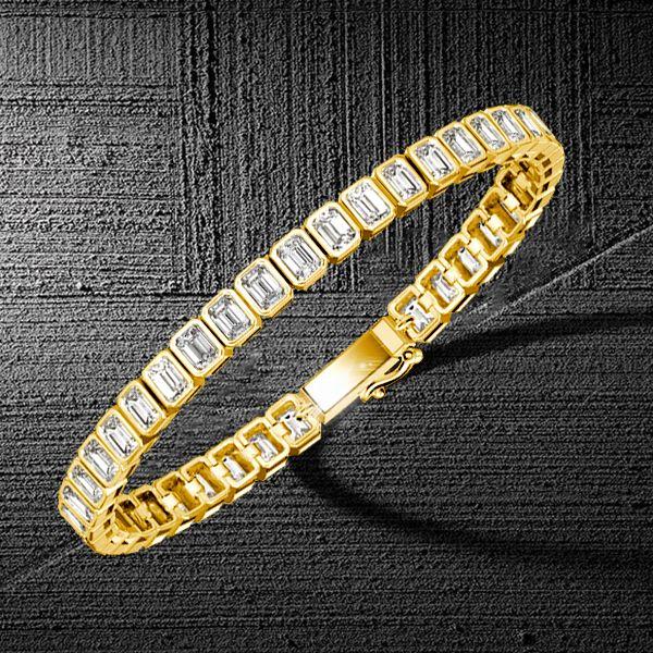Gold Bezel Emerald Cut White Sapphire Tennis Bracelet - 18K Gold Plated Sterling Silver