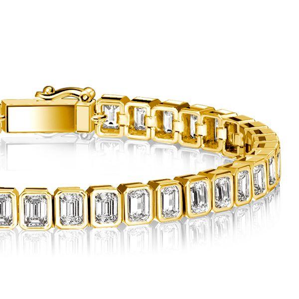 Gold Bezel Emerald Cut White Sapphire Tennis Bracelet - 18K Gold Plated Sterling Silver