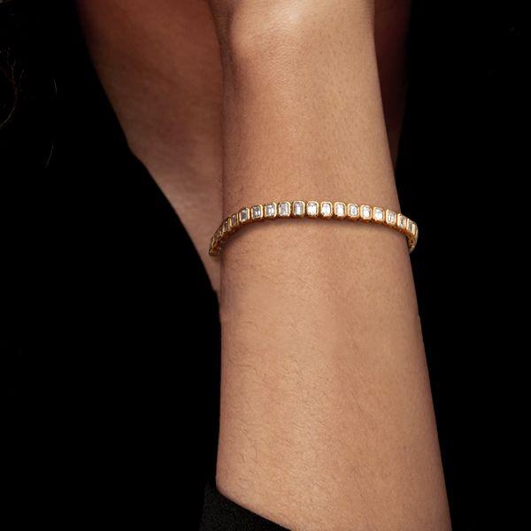 Gold Bezel Emerald Cut White Sapphire Tennis Bracelet - 18K Gold Plated Sterling Silver