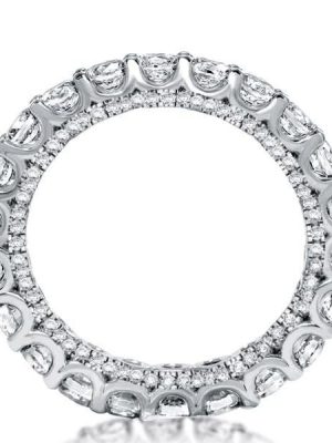 Round Brilliant White Sapphire Eternity Wedding Band in Rhodium Plated Sterling Silver
