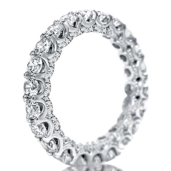 Round Brilliant White Sapphire Eternity Wedding Band in Rhodium Plated Sterling Silver