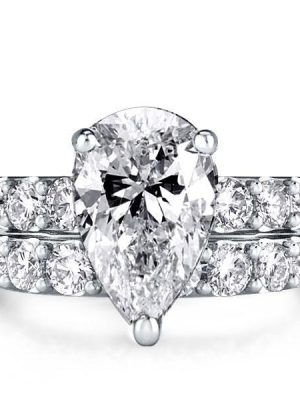 Sterling Silver Three-Quarters Round & Pear Bridal Ring Set - 2.3 CT Center Stone