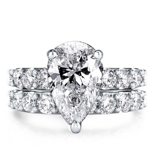 Sterling Silver Three-Quarters Round & Pear Bridal Ring Set - 2.3 CT Center Stone