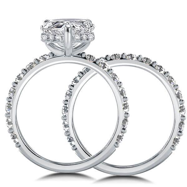 Sterling Silver Three-Quarters Round & Pear Bridal Ring Set - 2.3 CT Center Stone