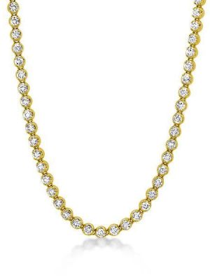 18K Gold Plated Sterling Silver Round Tennis Necklace - Sparkly & Strong
