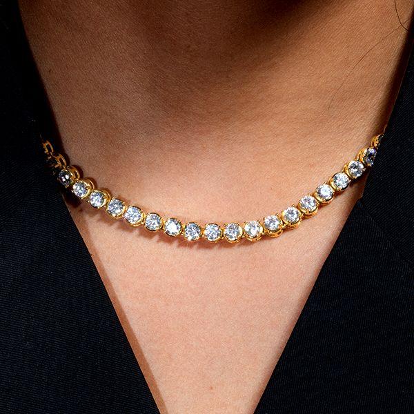 18K Gold Plated Sterling Silver Round Tennis Necklace - Sparkly & Strong