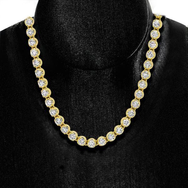 18K Gold Plated Sterling Silver Round Tennis Necklace - Sparkly & Strong