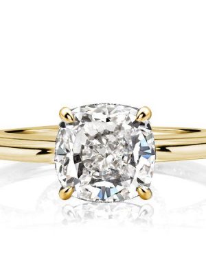 Classic Cushion Cut Solitaire Engagement Ring - 18K Gold Plated Sterling Silver