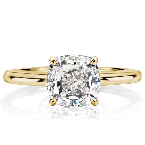 Classic Cushion Cut Solitaire Engagement Ring - 18K Gold Plated Sterling Silver