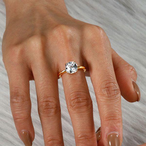 Classic Cushion Cut Solitaire Engagement Ring - 18K Gold Plated Sterling Silver