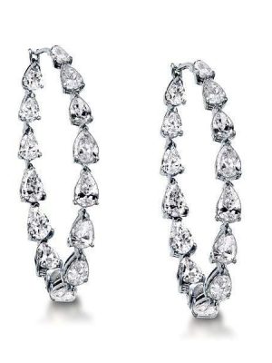 Inside Out Pear Cut Hoop Earrings for Women in Sterling Silver
