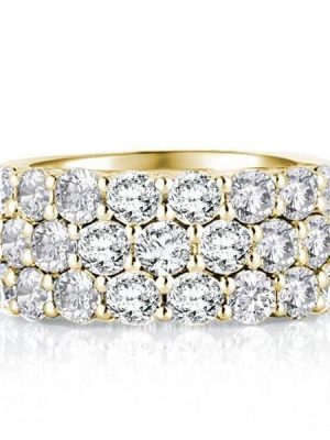 18K Gold Plated Sterling Silver Triple Row Created White Sapphire Wedding Band