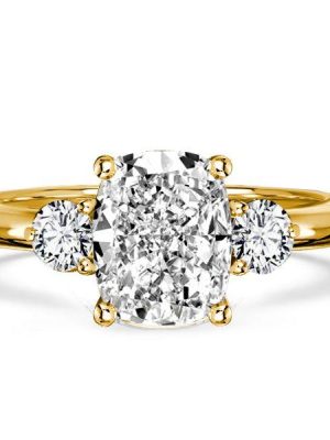 Three Stone Cushion Cut Sterling Silver Engagement Ring (2.92 CTW)