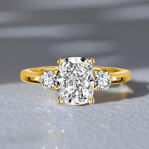 Three Stone Cushion Cut Sterling Silver Engagement Ring (2.92 CTW)