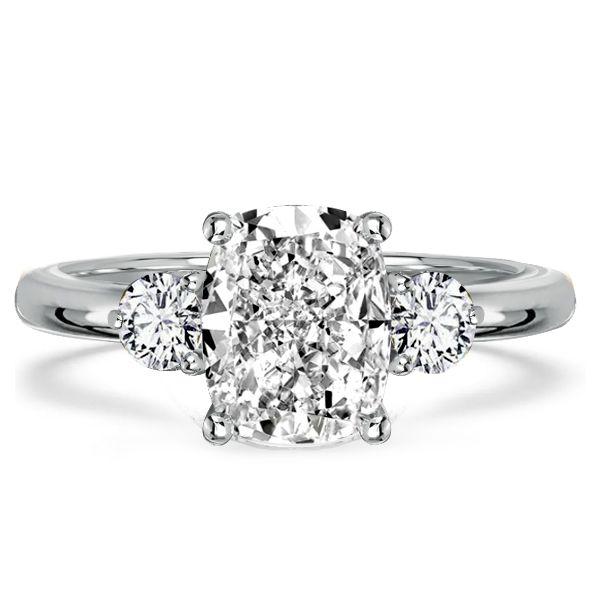 Three Stone Cushion Cut Sterling Silver Engagement Ring (2.92 CTW)
