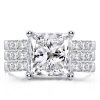 Princess Cut White Sapphire 3-Piece Wedding Ring Set in Rhodium Plated Sterling Silver