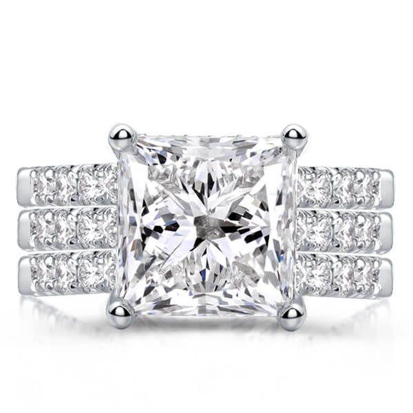 Princess Cut White Sapphire 3-Piece Wedding Ring Set in Rhodium Plated Sterling Silver