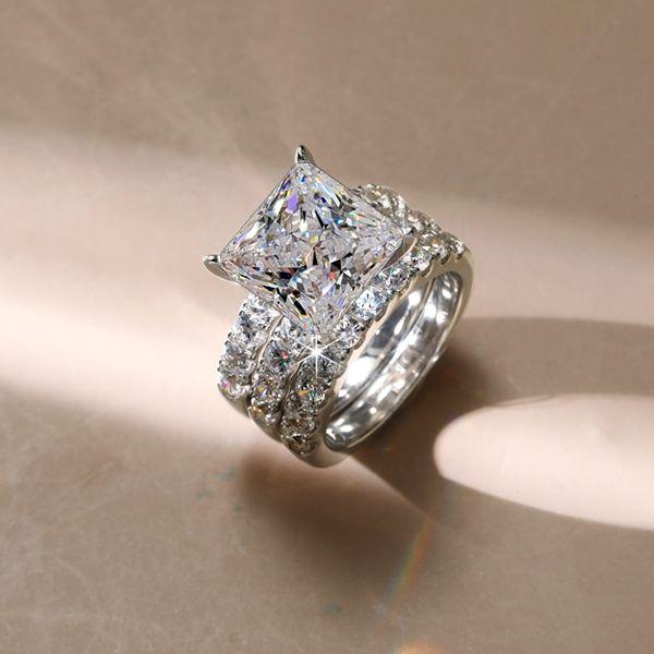 Princess Cut White Sapphire 3-Piece Wedding Ring Set in Rhodium Plated Sterling Silver