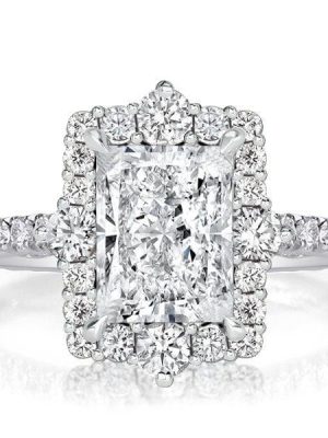 Vintage Style Radiant Cut Halo Engagement Ring for Women in 925 Sterling Silver