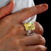 Three Stone Emerald Cut Created Topaz Engagement Ring in Rhodium Plated Sterling Silver