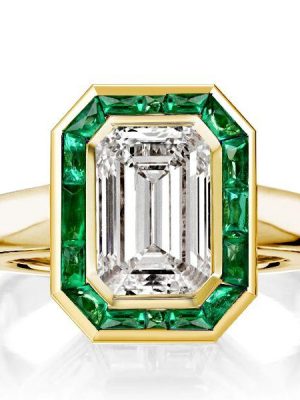 Halo Emerald Cut Engagement Ring - 2.75 CT Solitaire - Bezel Setting - 18K Gold Plated Sterling Silver