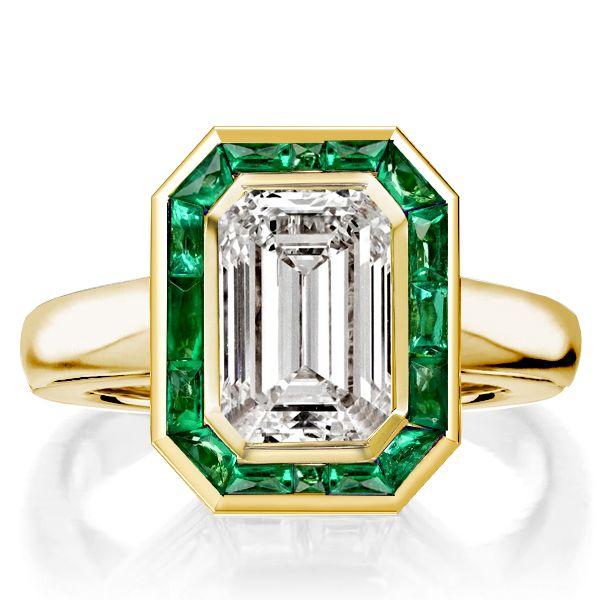 Halo Emerald Cut Engagement Ring - 2.75 CT Solitaire - Bezel Setting - 18K Gold Plated Sterling Silver