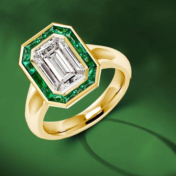 Halo Emerald Cut Engagement Ring - 2.75 CT Solitaire - Bezel Setting - 18K Gold Plated Sterling Silver