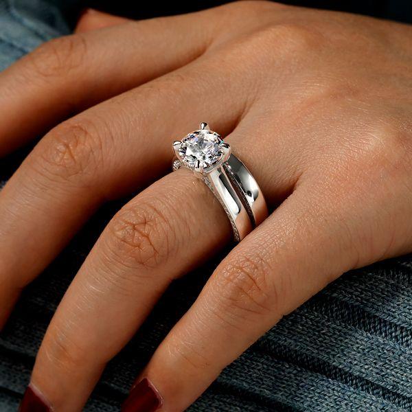 Classic Pave Solitaire Bridal Set - 925 Sterling Silver - 2.43 CT Center Stone