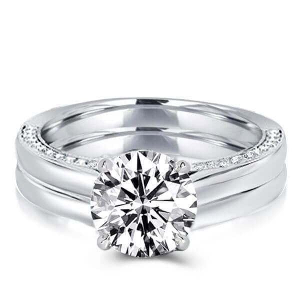 Classic Pave Solitaire Bridal Set - 925 Sterling Silver - 2.43 CT Center Stone