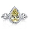 Three Stone Halo Pear Created Topaz Engagement Ring in 925 Sterling Silver