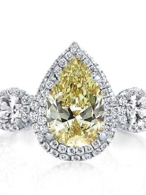 Three Stone Halo Pear Created Topaz Engagement Ring in 925 Sterling Silver