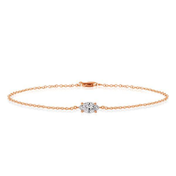 Rose Gold Marquise CZ Bracelet - Dainty Single Stone - Sterling Silver