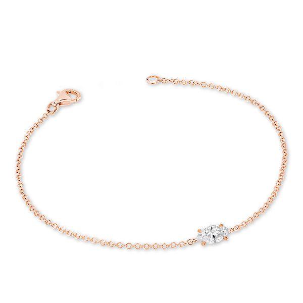 Rose Gold Marquise CZ Bracelet - Dainty Single Stone - Sterling Silver