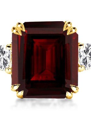 Three Stone Garnet & Emerald Ring - 18K Gold Plated Sterling Silver