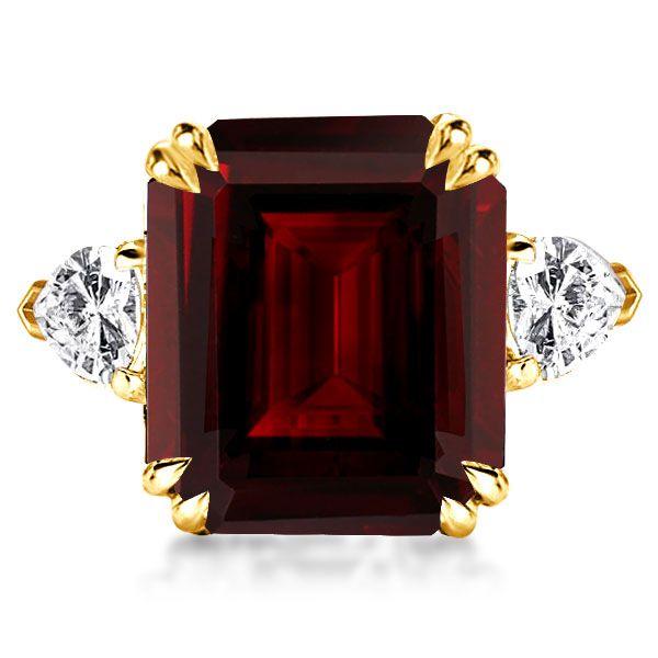 Three Stone Garnet & Emerald Ring - 18K Gold Plated Sterling Silver