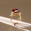 Three Stone Garnet & Emerald Ring - 18K Gold Plated Sterling Silver