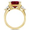 Three Stone Garnet & Emerald Ring - 18K Gold Plated Sterling Silver