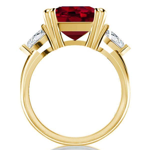 Three Stone Garnet & Emerald Ring - 18K Gold Plated Sterling Silver