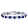 Blue & White Sapphire Alternating Oval Tennis Bracelet in Sterling Silver