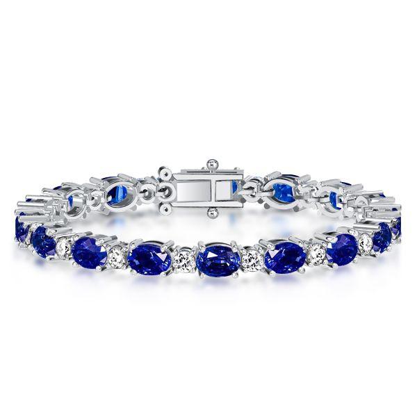 Blue & White Sapphire Alternating Oval Tennis Bracelet in Sterling Silver