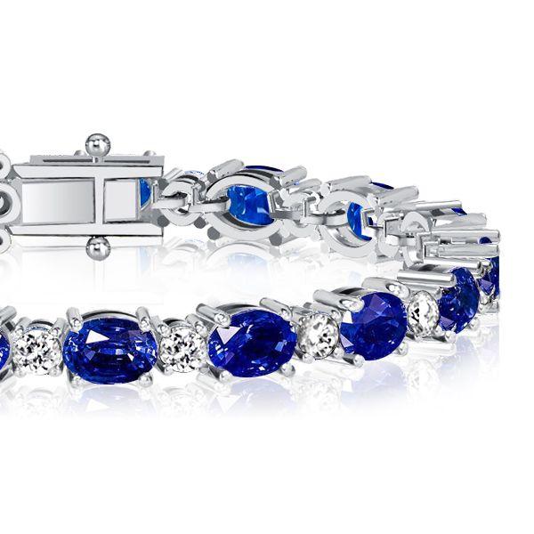 Blue & White Sapphire Alternating Oval Tennis Bracelet in Sterling Silver