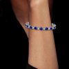 Blue & White Sapphire Alternating Oval Tennis Bracelet in Sterling Silver
