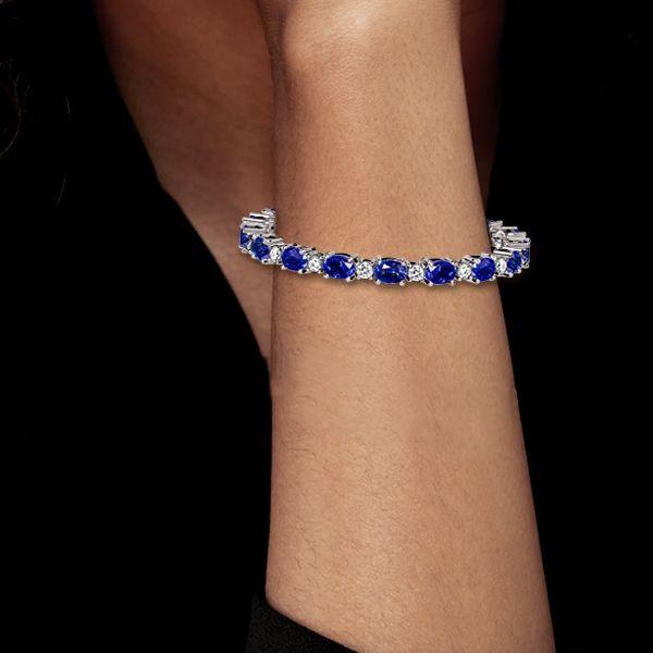Blue & White Sapphire Alternating Oval Tennis Bracelet in Sterling Silver