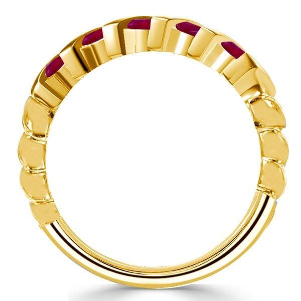 Affordable Golden Round Cut Ruby and White Sapphire Wedding Band in 18K Gold Plated Sterling Silver