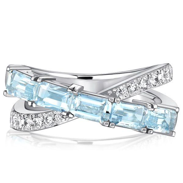 Aquamarine Baguette Criss-Cross Wedding Band in Sterling Silver (1.67 CT TW)