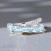 Aquamarine Baguette Criss-Cross Wedding Band in Sterling Silver (1.67 CT TW)