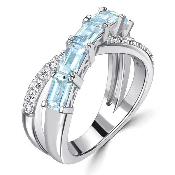 Aquamarine Baguette Criss-Cross Wedding Band in Sterling Silver (1.67 CT TW)